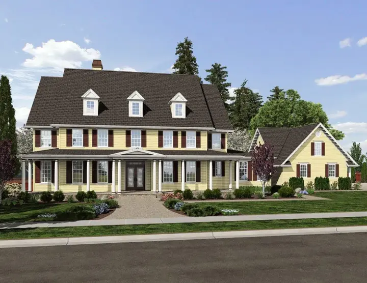 Colonial house plans 74-749 - front exterior, 5,222 sq ft, 4 bed, 3 bath house plans | Monster House Plans