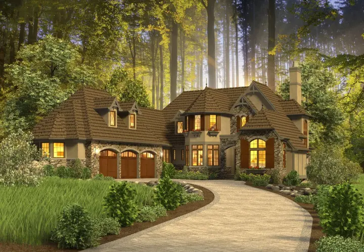 Cottage house plans 74-757 - front exterior, 4,142 sq ft, 3 bed, 3 bath house plans | Monster House Plans