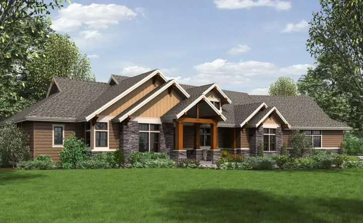 Craftsman house plans 74-777 - front exterior, 2,910 sq ft, 3 bed, 3 bath house plans | Monster House Plans