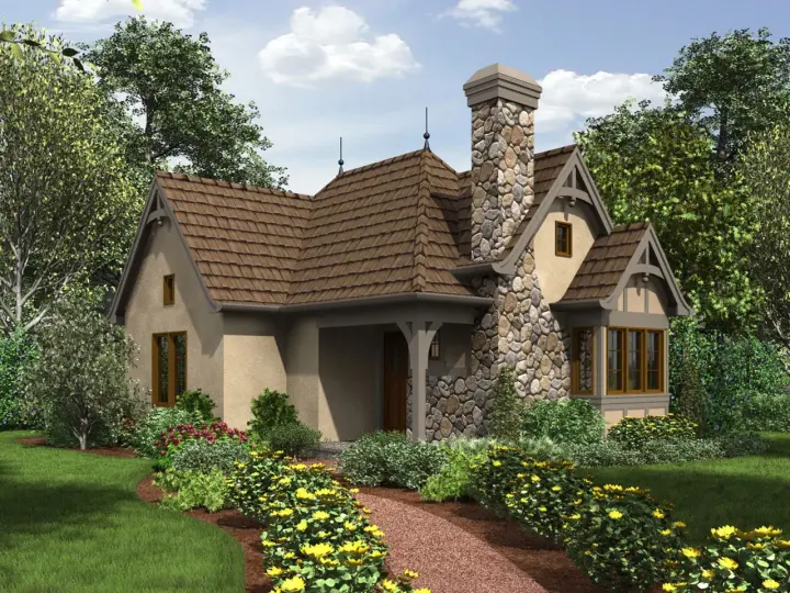 European house plans 74-783 - front exterior, 544 sq ft, 1 bed, 1 bath house plans | Monster House Plans