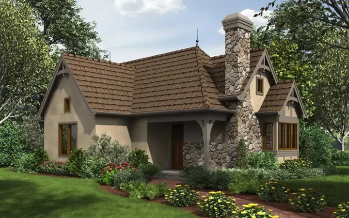 Cottage house plans 74-785 - front exterior, 782 sq ft, 2 bed, 1 bath house plans | Monster House Plans