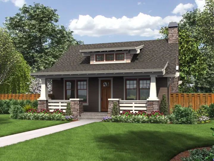 Bungalow house plans 74-800 - front exterior, 960 sq ft, 1 bed, 1 bath house plans | Monster House Plans