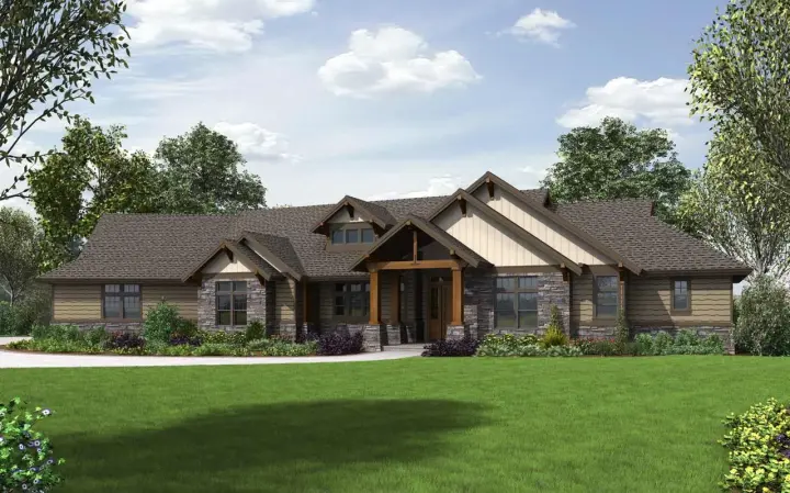 Craftsman house plans 74-802 - front exterior, 3,156 sq ft, 3 bed, 2 bath house plans | Monster House Plans