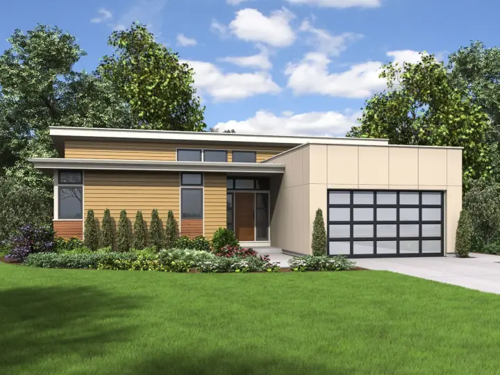 Modern house plans 74-820 - front exterior, 1,624 sq ft, 3 bed, 2 bath house plans | Monster House Plans