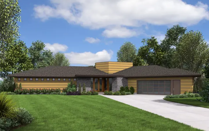 Contemporary house plans 74-822 - front exterior, 2,122 sq ft, 3 bed, 2 bath house plans | Monster House Plans