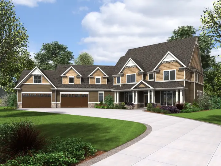 Craftsman house plans 74-825 - front exterior, 6,349 sq ft, 5 bed, 5 bath house plans | Monster House Plans