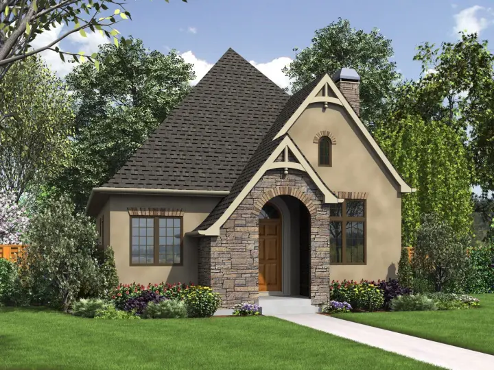 European house plans 74-831 - front exterior, 960 sq ft, 1 bed, 1 bath house plans | Monster House Plans