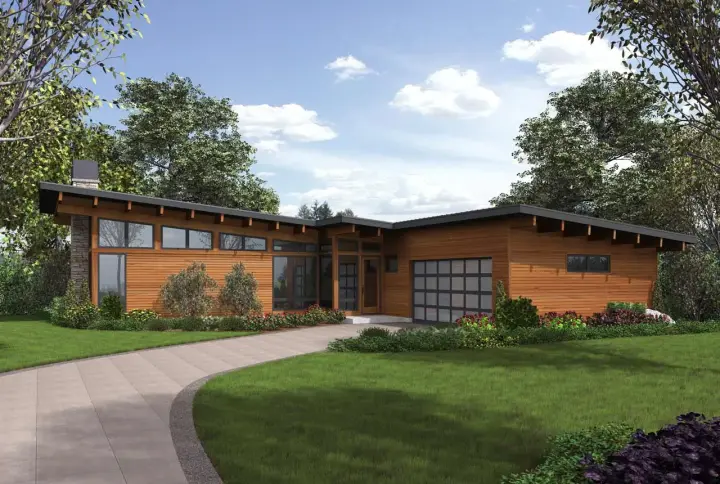 Modern house plans 74-841 - front exterior, 2,110 sq ft, 3 bed, 2 bath house plans | Monster House Plans