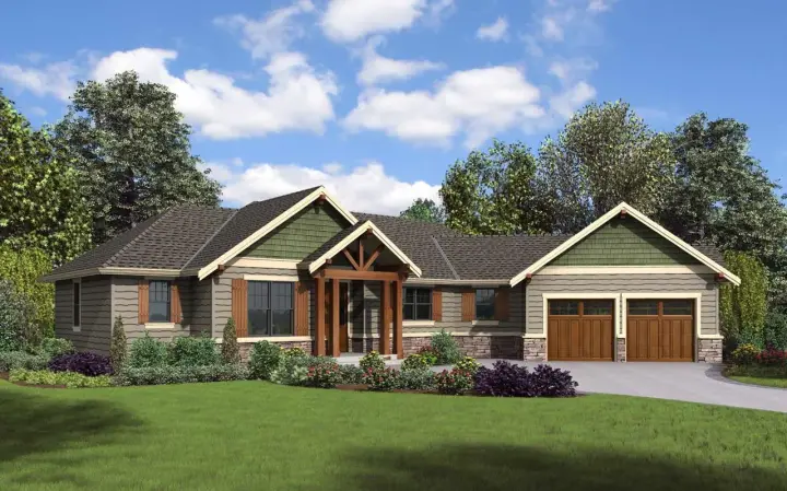 Craftsman house plans 74-844 - front exterior, 1,953 sq ft, 3 bed, 2 bath house plans | Monster House Plans