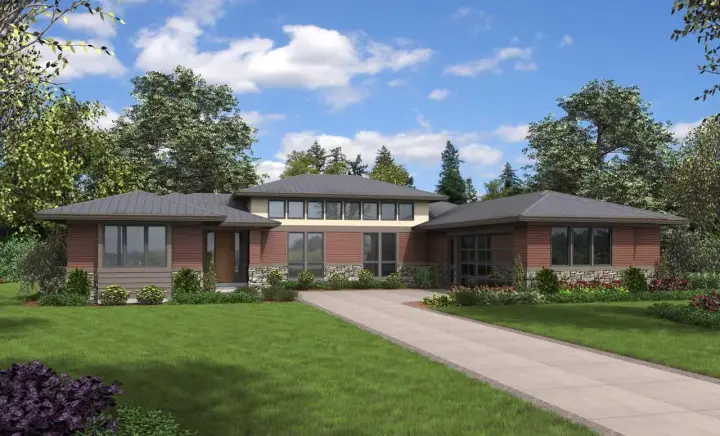 Contemporary house plans 74-851 - front exterior, 2,639 sq ft, 3 bed, 2 bath house plans | Monster House Plans