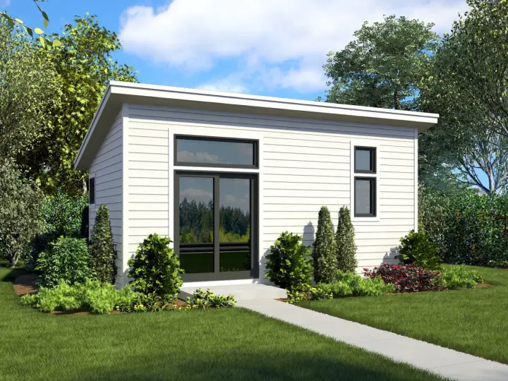Contemporary house plans 74-879 - front exterior, 276 sq ft, 0 bed, 1 bath house plans | Monster House Plans