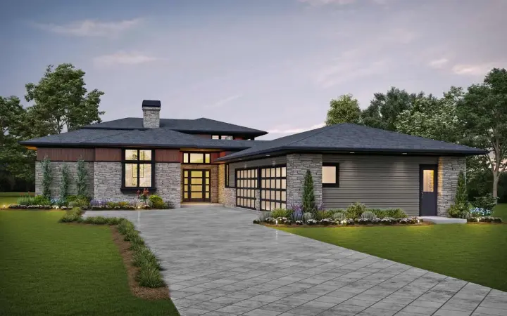 Contemporary house plans 74-885 - front exterior, 3,882 sq ft, 4 bed, 4 bath house plans | Monster House Plans