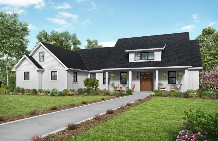Modern Farmhouse house plans 74-895 - front exterior, 2,104 sq ft, 3 bed, 2 bath house plans | Monster House Plans