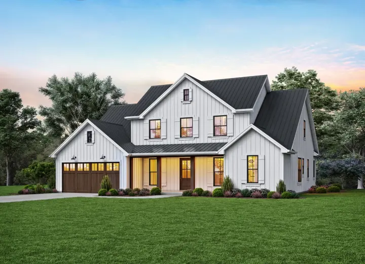 Modern Farmhouse house plans 74-896 - front exterior, 3,032 sq ft, 4 bed, 3 bath house plans | Monster House Plans
