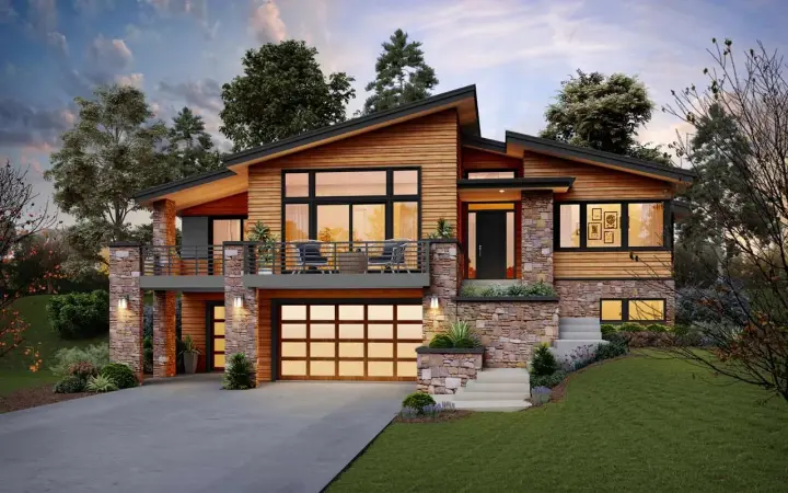 Contemporary house plans 74-901 - front exterior, 2,707 sq ft, 4 bed, 2 bath house plans | Monster House Plans