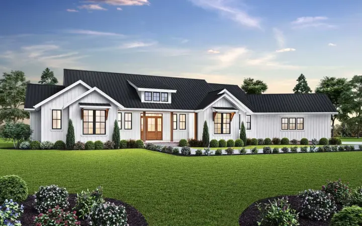 Modern Farmhouse house plans 74-913 - front exterior, 3,064 sq ft, 3 bed, 3 bath house plans | Monster House Plans