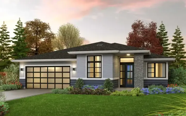 Prairie house plans 74-920 - front exterior, 1,821 sq ft, 3 bed, 2 bath house plans | Monster House Plans