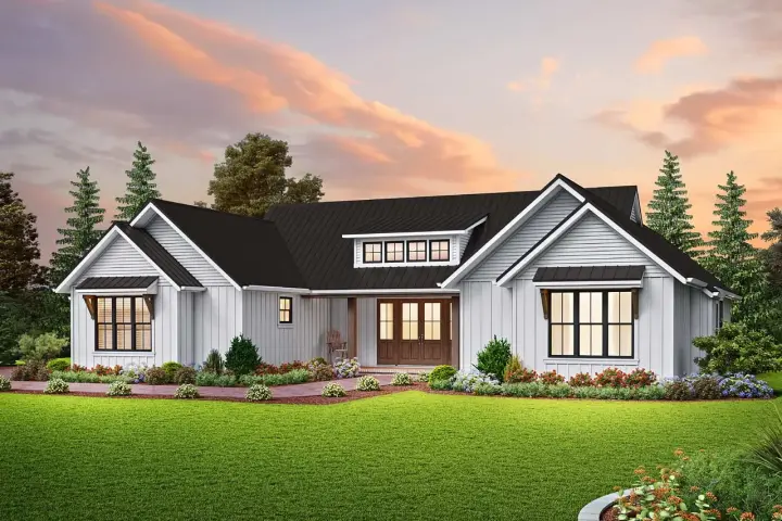 Modern Farmhouse house plans 74-924 - front exterior, 2,451 sq ft, 3 bed, 3 bath house plans | Monster House Plans