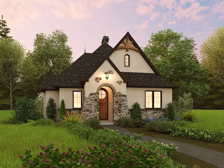 European house plans 74-926 - front exterior, 1,297 sq ft, 2 bed, 2 bath house plans | Monster House Plans
