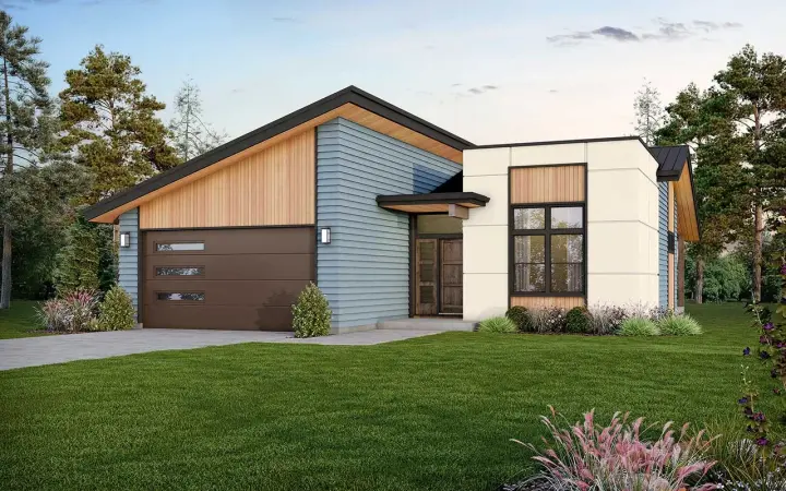 Contemporary house plans 74-932 - front exterior, 1,427 sq ft, 3 bed, 2 bath house plans | Monster House Plans