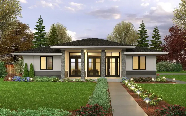 Modern house plans 74-933 - front exterior, 1,866 sq ft, 3 bed, 2 bath house plans | Monster House Plans
