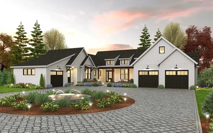 Modern Farmhouse house plans 74-937 - front exterior, 3,669 sq ft, 4 bed, 4 bath house plans | Monster House Plans