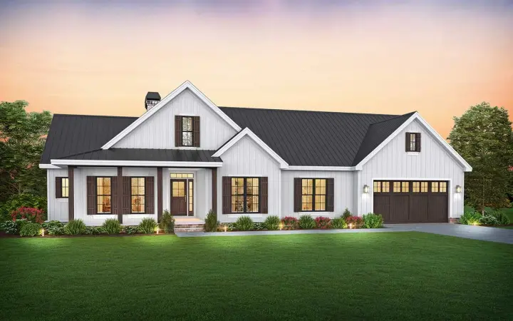 Modern Farmhouse house plans 74-939 - front exterior, 1,975 sq ft, 4 bed, 2 bath house plans | Monster House Plans
