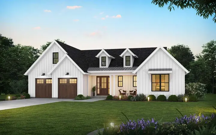 Modern Farmhouse house plans 74-952 - front exterior, 1,960 sq ft, 3 bed, 2 bath house plans | Monster House Plans