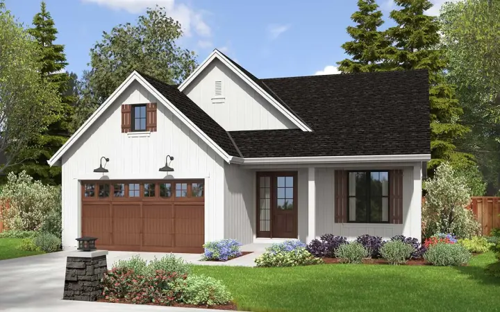 Modern Farmhouse house plans 74-957 - front exterior, 1,446 sq ft, 3 bed, 2 bath house plans | Monster House Plans