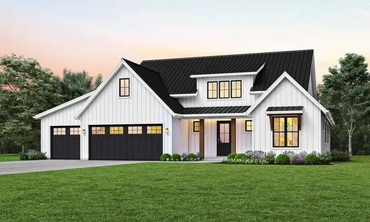 Modern Farmhouse house plans 74-958 - front exterior, 2,683 sq ft, 4 bed, 3 bath house plans | Monster House Plans