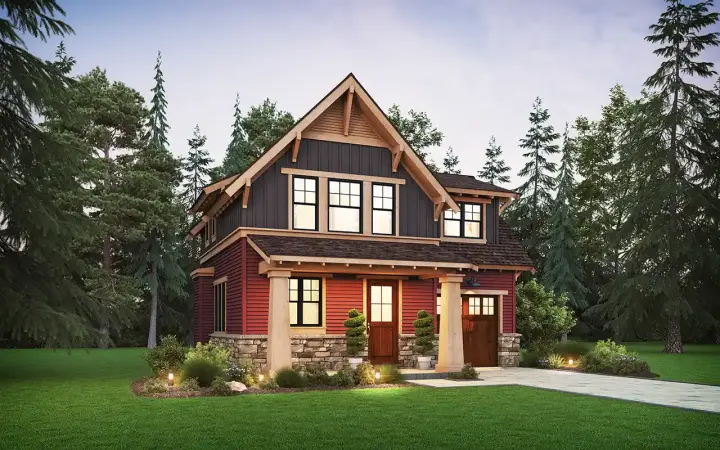 Craftsman house plans 74-972 - front exterior, 1,176 sq ft, 3 bed, 2 bath house plans | Monster House Plans