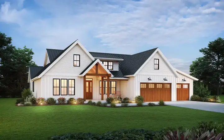 Modern Farmhouse house plans 74-973 - front exterior, 2,841 sq ft, 5 bed, 4 bath house plans | Monster House Plans