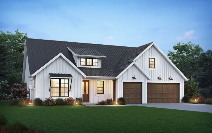 Modern Farmhouse house plans 74-976 - front exterior, 2,117 sq ft, 3 bed, 2 bath house plans | Monster House Plans