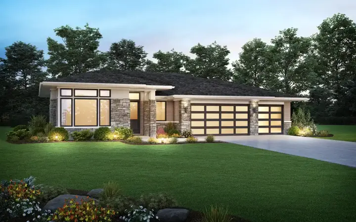 Modern house plans 74-977 - front exterior, 2,117 sq ft, 3 bed, 2 bath house plans | Monster House Plans