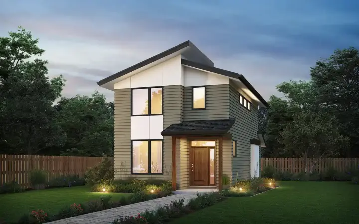 Contemporary house plans 74-979 - front exterior, 1,271 sq ft, 3 bed, 3 bath house plans | Monster House Plans