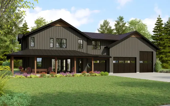Barndominium house plans 74-986 - front exterior, 2,663 sq ft, 3 bed, 3 bath house plans | Monster House Plans