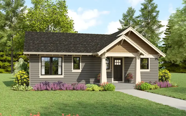 Craftsman house plans 74-991 - front exterior, 1,040 sq ft, 2 bed, 2 bath house plans | Monster House Plans