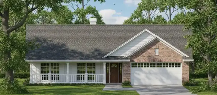 Country house plans 75-135 - front exterior, 1,296 sq ft, 3 bed, 2 bath house plans | Monster House Plans