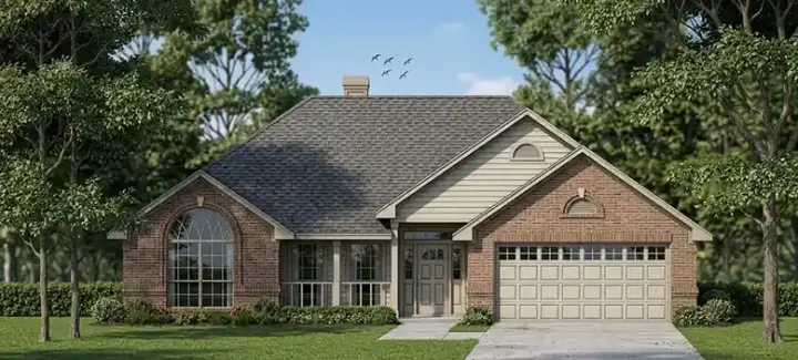 Traditional house plans 75-138 - front exterior, 1,299 sq ft, 3 bed, 2 bath house plans | Monster House Plans