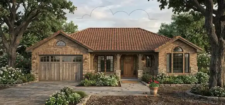 Traditional house plans 75-150 - front exterior, 1,338 sq ft, 3 bed, 2 bath house plans | Monster House Plans