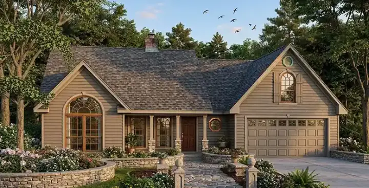 Country house plans 75-153 - front exterior, 1,348 sq ft, 3 bed, 2 bath house plans | Monster House Plans