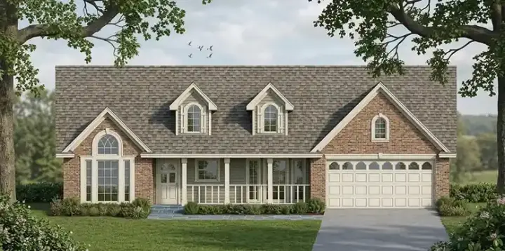 Country house plans 75-171 - front exterior, 1,419 sq ft, 3 bed, 2 bath house plans | Monster House Plans