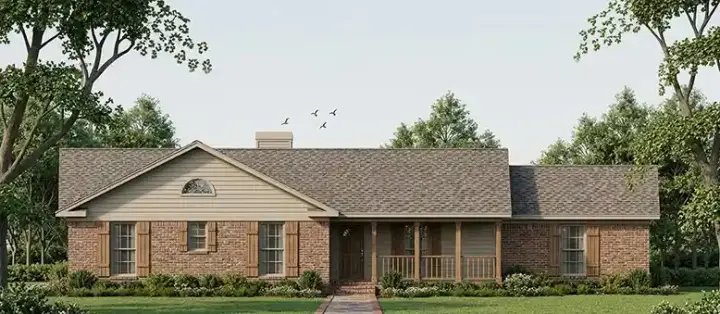 Ranch house plans 75-177 - front exterior, 1,439 sq ft, 3 bed, 2 bath house plans | Monster House Plans