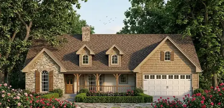 Country house plans 75-188 - front exterior, 1,483 sq ft, 3 bed, 2 bath house plans | Monster House Plans