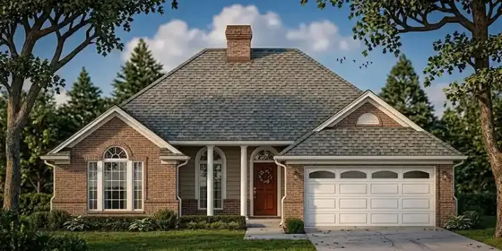 Traditional house plans 75-197 - front exterior, 1,499 sq ft, 3 bed, 2 bath house plans | Monster House Plans