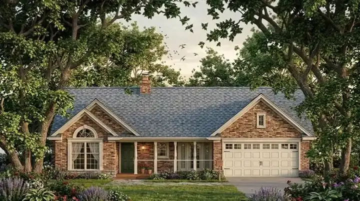 Country house plans 75-201 - front exterior, 1,504 sq ft, 3 bed, 2 bath house plans | Monster House Plans