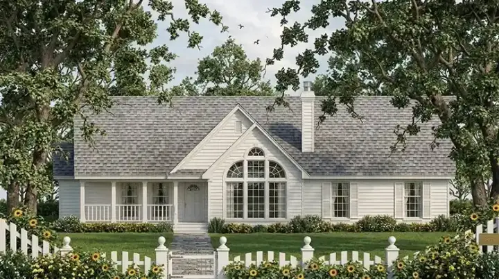 Country house plans 75-207 - front exterior, 1,526 sq ft, 4 bed, 2 bath house plans | Monster House Plans
