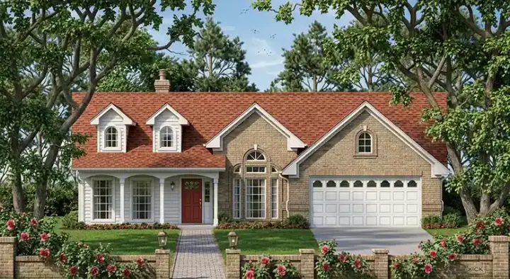 Country house plans 75-217 - front exterior, 1,555 sq ft, 3 bed, 2 bath house plans | Monster House Plans