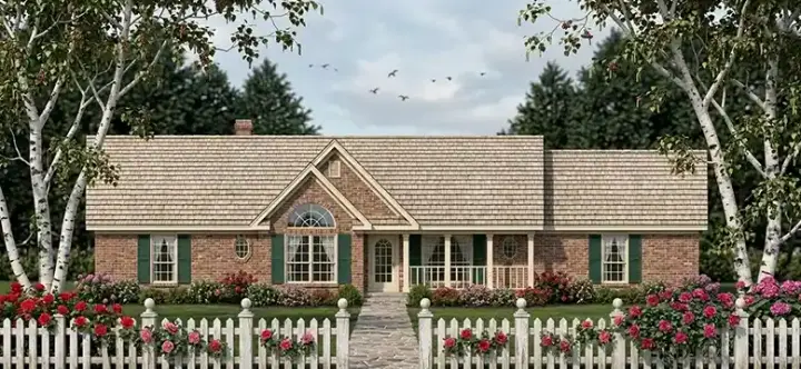 Country house plans 75-221 - front exterior, 1,561 sq ft, 3 bed, 2 bath house plans | Monster House Plans