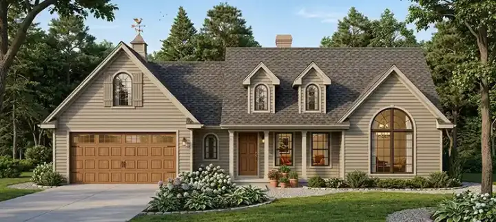 Country house plans 75-229 - front exterior, 1,579 sq ft, 3 bed, 2 bath house plans | Monster House Plans